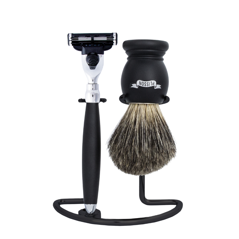 Set rasage 3 pièces Hêtre Noir Mat Support acier noir